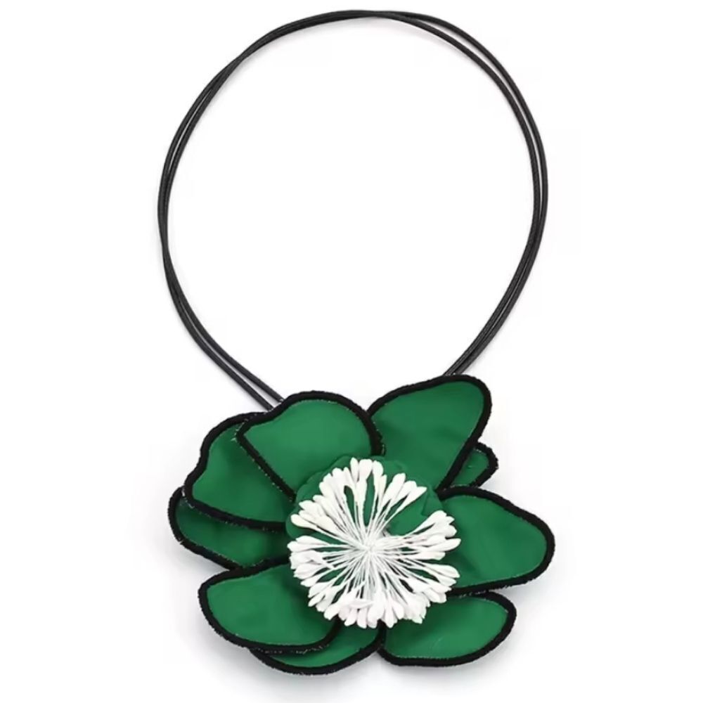 Green Black Flower Cord Necklace | NWOT